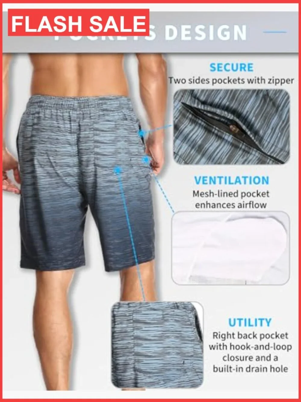 Mens Swim Trunks Quick Dry Board Shorts with Mesh Liner Zipper Pockets